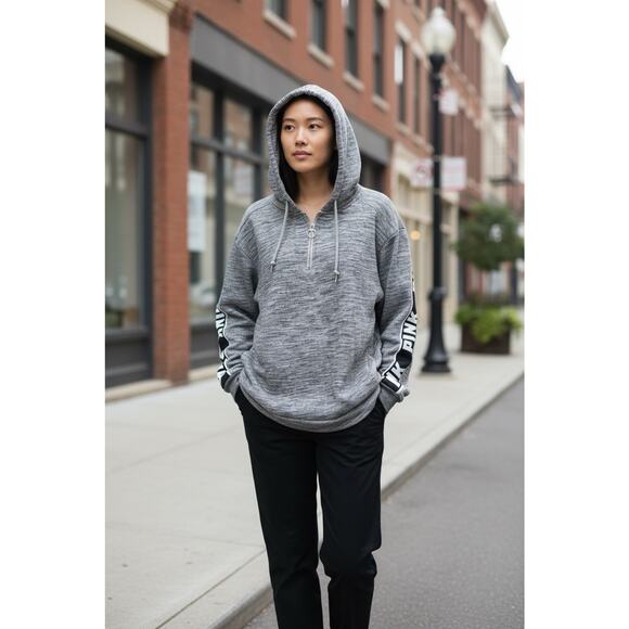 Victoria's Secret Pink 1/4 Zip Hoodie Sz M Gray Heather Oversized Sweatshirt - Picture 2 of 10